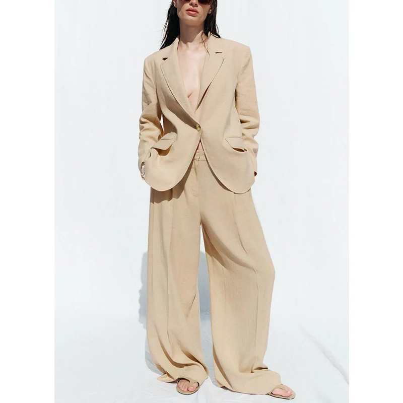 Commute Tailored Suit Jaet Single Button Wide Leg Casual Pants Long Sve Turn-down Collar Faionable Two-piece Set
Commute Tailored Suit Jaet Single Button Wide Leg Casual Pants Long Sve Turn-down Collar Faionable Two-piece Set