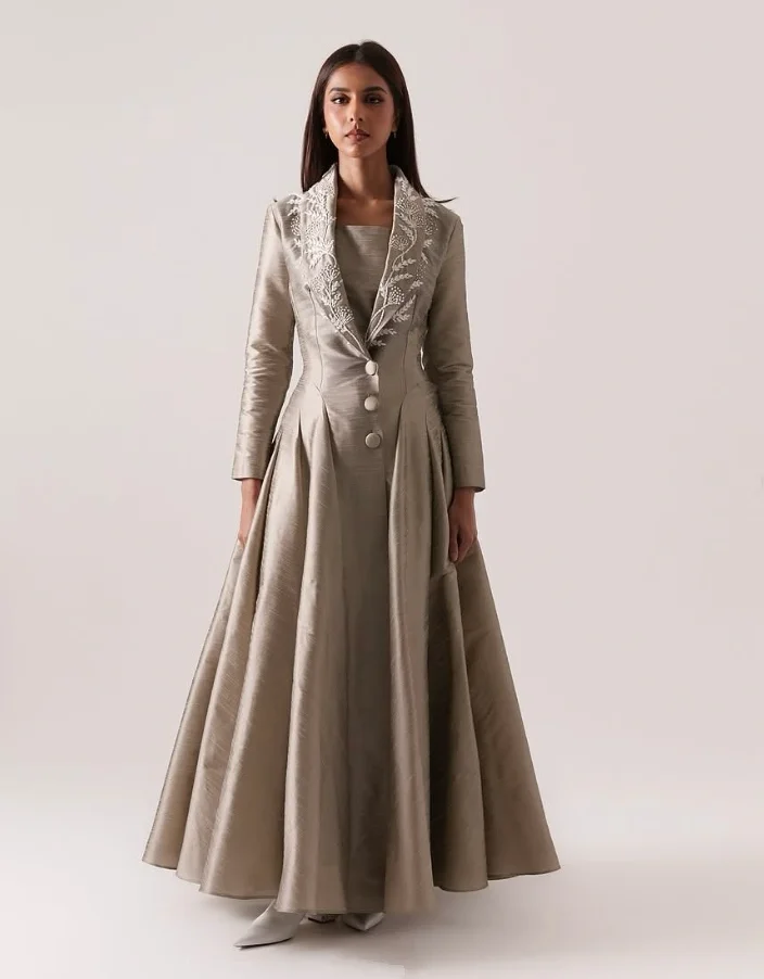 Grey Ankle-length Saudi Evening Formal Dresses Long Sleeve V-neck Applique Ruched Jersey Bespoke Prom Gown Outfit Customiszed
Grey Ankle-length Saudi Evening Formal Dresses Long Sleeve V-neck Applique Ruched Jersey Bespoke Prom Gown Outfit Customiszed