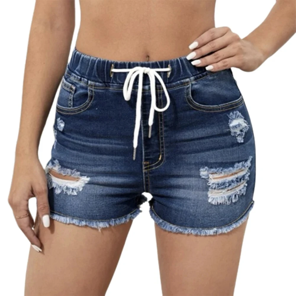 Fashion Trend Broken Holes Elastic Waist Lace-up Denim Shorts Women's Casual Slim Fit Tassel Splicing Three Quarter Pants Female
Fashion Trend Broken Holes Elastic Waist Lace-up Denim Shorts Women's Casual Slim Fit Tassel Splicing Three Quarter Pants Female
