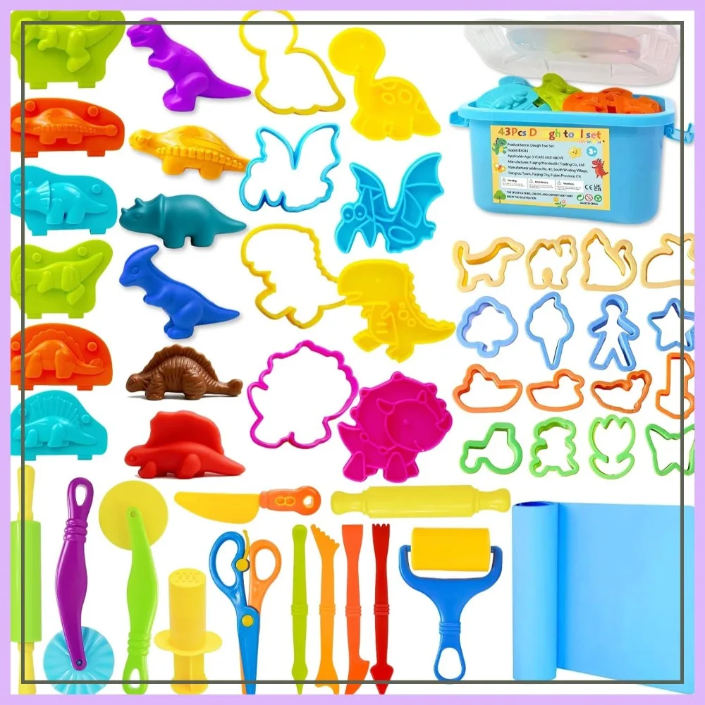 43 Pcs Play Dough Tool Set with Storage Container, 3D Dinosaur & Animal Molds, Cutters, Roller, Rolling Pins
43 Pcs Play Dough Tool Set with Storage Container, 3D Dinosaur & Animal Molds, Cutters, Roller, Rolling Pins