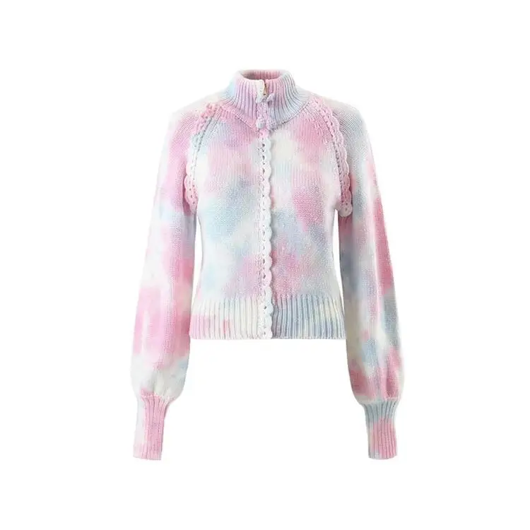 Women's Long-Sleeved Cardigan Autumn Fungus Edge Loose Fit Stand Collar Zipper Gradient Tie-Dye Sweater Top Small Coat 
Women's Long-Sleeved Cardigan Autumn Fungus Edge Loose Fit Stand Collar Zipper Gradient Tie-Dye Sweater Top Small Coat