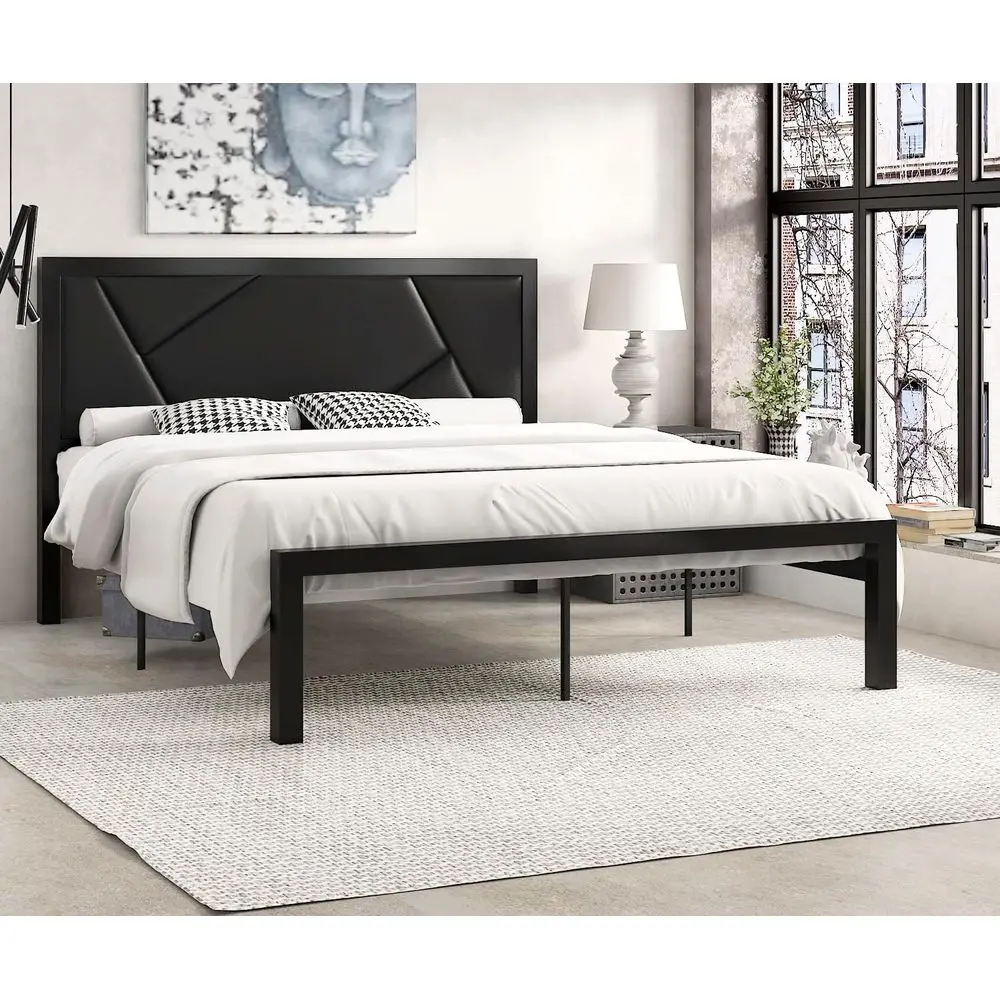 Queen Size Metal Bed e with Leather Upholstered board,Linear Geometric Design,Heavy Duty Metal Slats Support Platorm,No Box Spri
Queen Size Metal Bed e with Leather Upholstered board,Linear Geometric Design,Heavy Duty Metal Slats Support Platorm,No Box Spri
