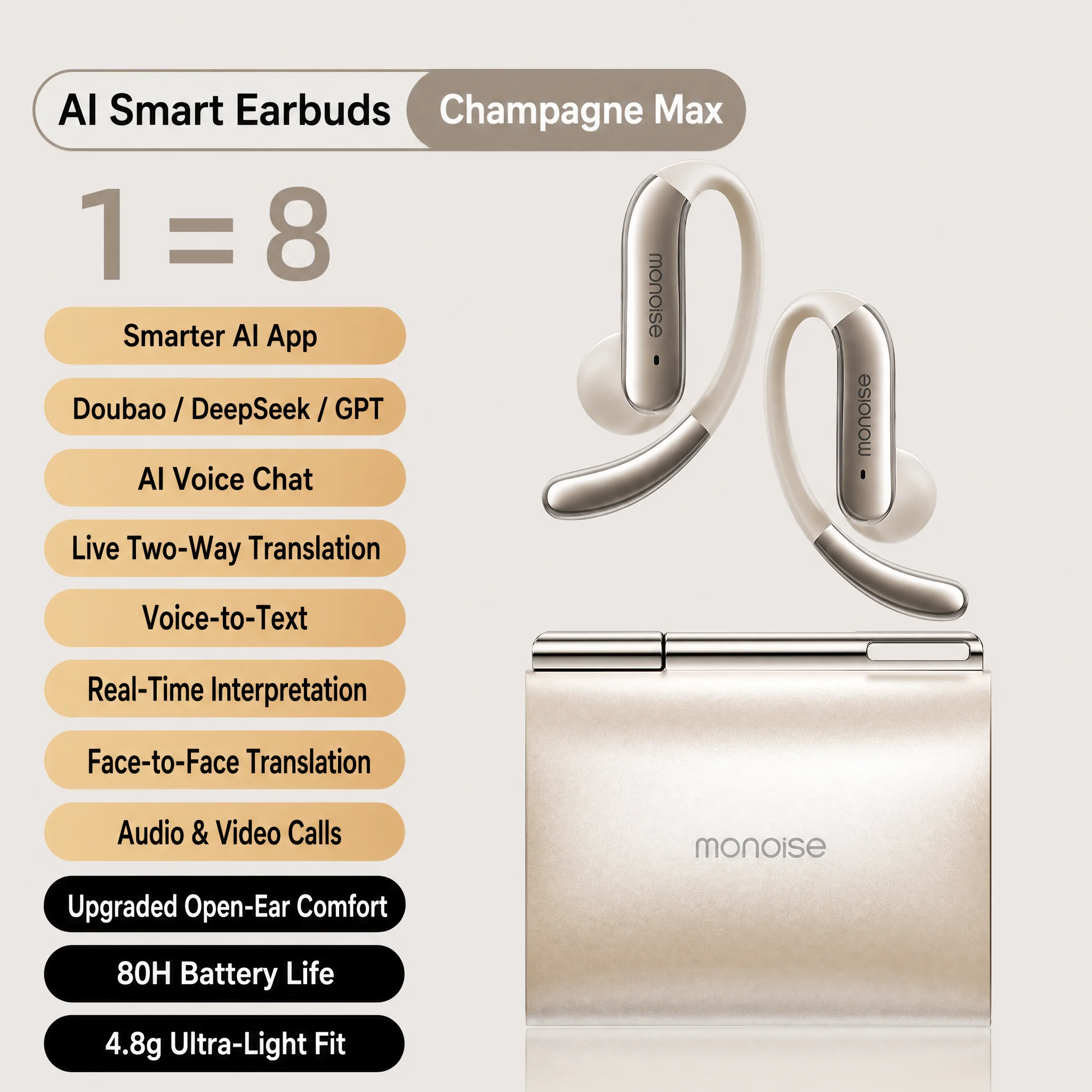 MONOISE Q13 AI Translation Earbuds Open Ear Wireless Bluetooth Headphones Real Time Translator HiFi LDAC Sport Earphones
MONOISE Q13 AI Translation Earbuds Open Ear Wireless Bluetooth Headphones Real Time Translator HiFi LDAC Sport Earphones