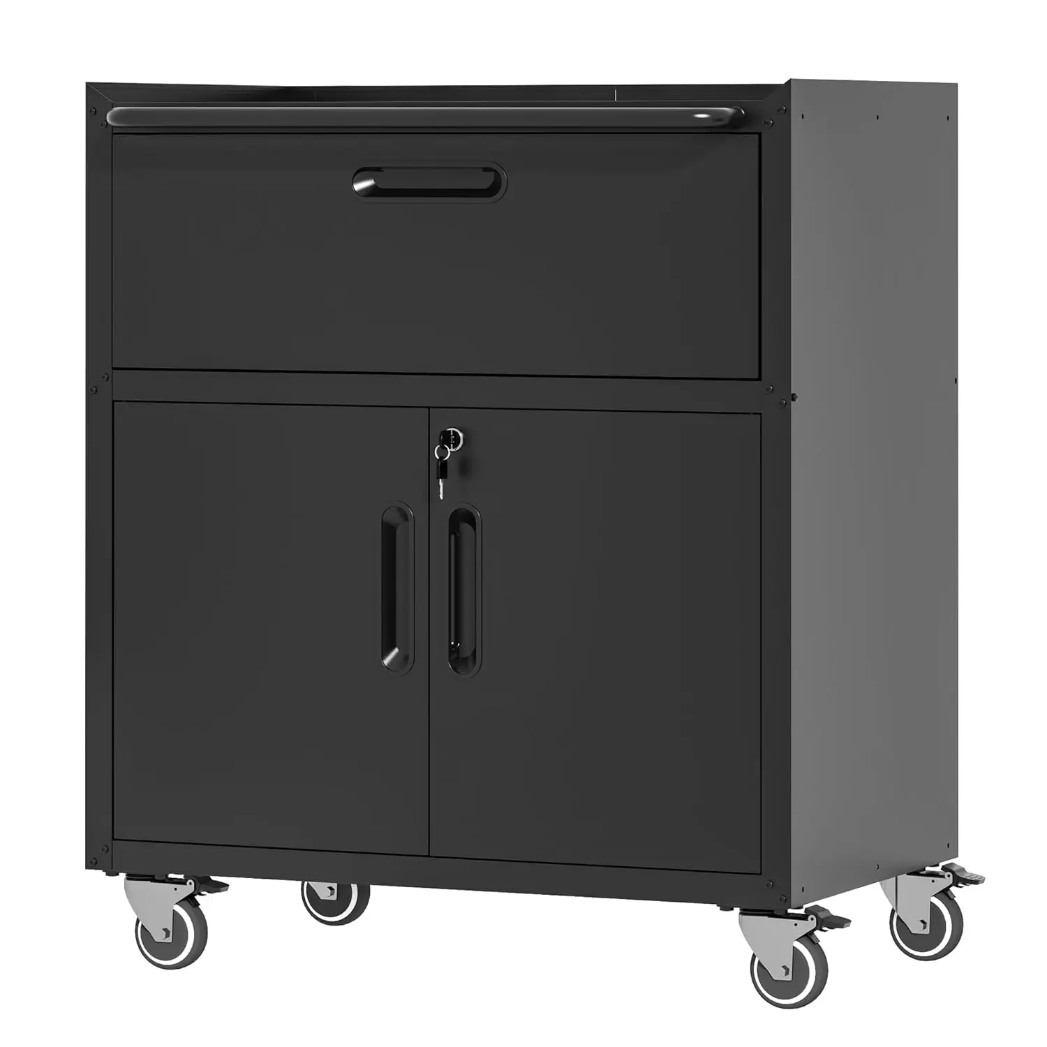 Black Heavy Duty Metal Tool Storage Cabinet with Wheels,2 Locking Doors & 1 Drawer for Garage,Assembly Required,Customized
Black Heavy Duty Metal Tool Storage Cabinet with Wheels,2 Locking Doors & 1 Drawer for Garage,Assembly Required,Customized