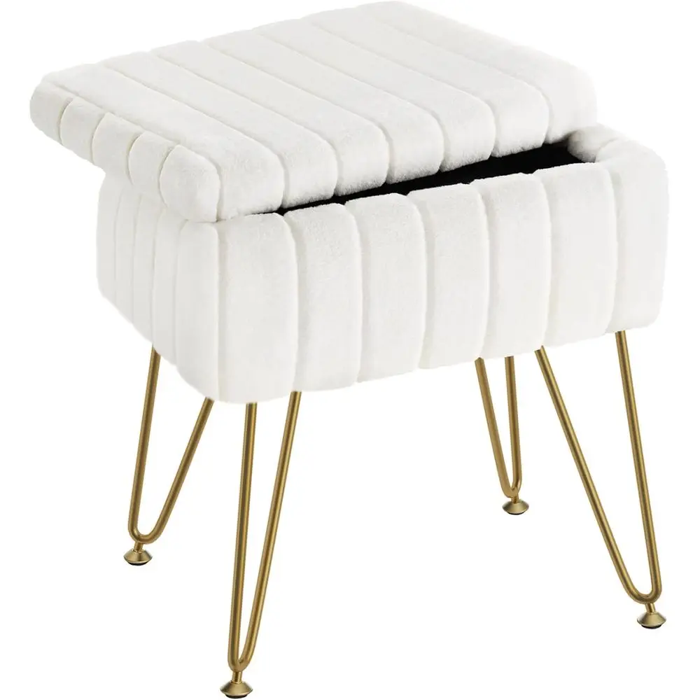Vanity Stool Chair aux ur with Storage, 15.7"L x 11.8"W x 19.4"H Sot Ottoman 4 Metal Legs with Anti-Slip eet, urry Padded Seat,
Vanity Stool Chair aux ur with Storage, 15.7"L x 11.8"W x 19.4"H Sot Ottoman 4 Metal Legs with Anti-Slip eet, urry Padded Seat,