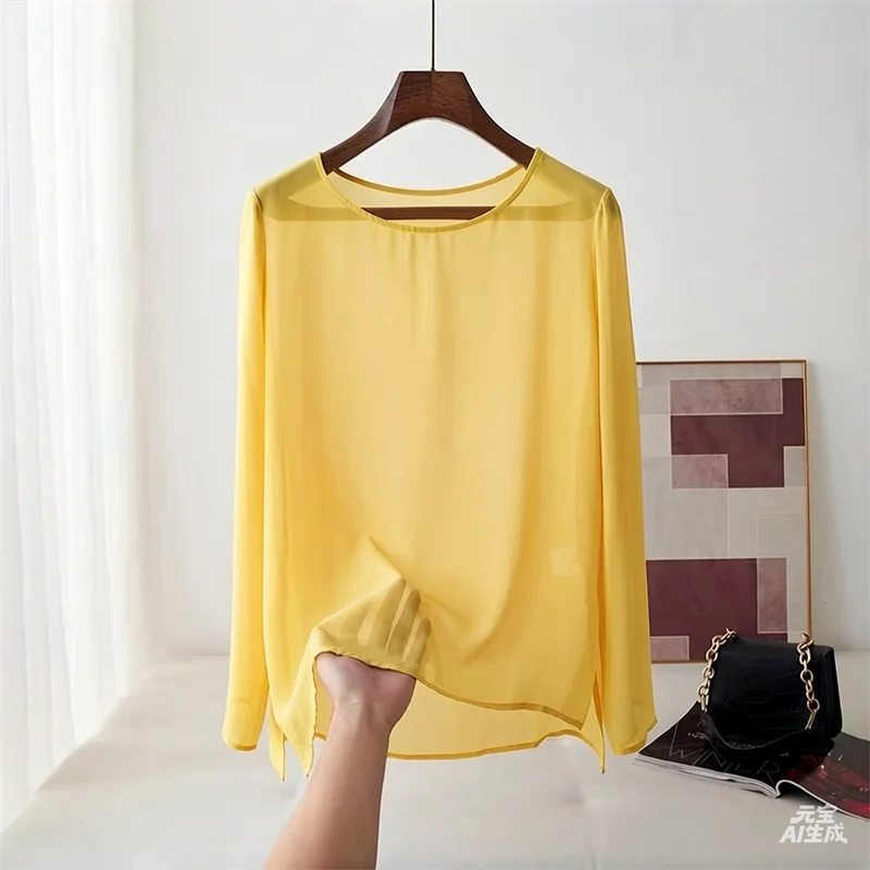 Spring Summer O-neck Long Sleeve Chiffon Blouses Simple Sun-proof Sexy Solid Casual Tops Women's Big Size Loose Cover
Spring Summer O-neck Long Sleeve Chiffon Blouses Simple Sun-proof Sexy Solid Casual Tops Women's Big Size Loose Cover