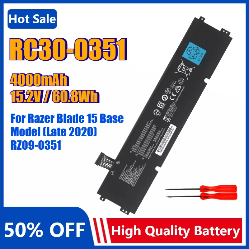 New RC30-0351 Laptop Battery for Razer Blade 15 Base Model (Late 2020) Year RZ09-0351 60.8Wh Replacement Battery Bateria 15.2V
New RC30-0351 Laptop Battery for Razer Blade 15 Base Model (Late 2020) Year RZ09-0351 60.8Wh Replacement Battery Bateria 15.2V