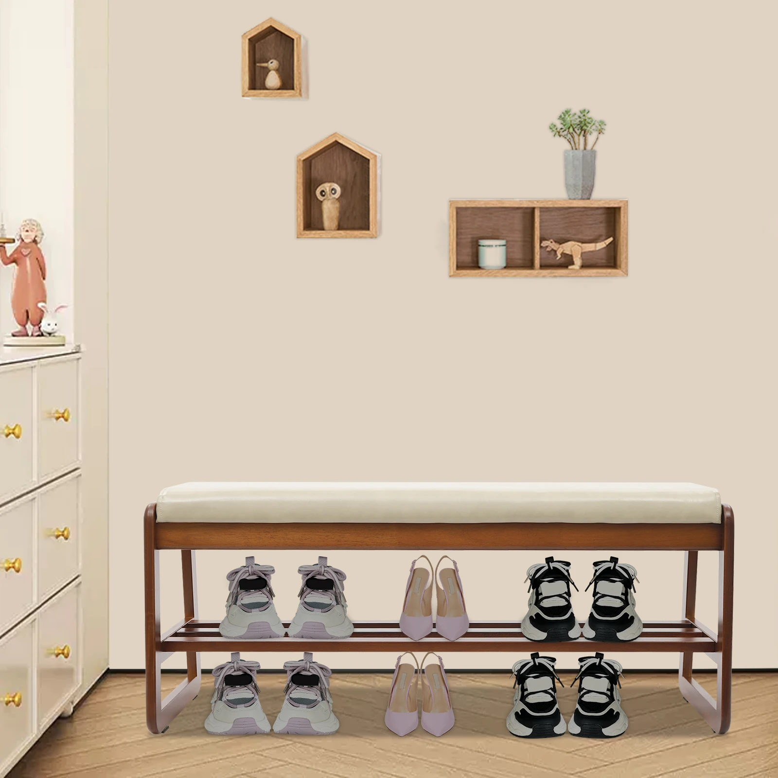 Gray & Brown Shoe Bench, Freestanding Shoes Rack Bench for Entryway, Shoe Rack Bench with Cushion Load Capacity 330.69lbs
Gray & Brown Shoe Bench, Freestanding Shoes Rack Bench for Entryway, Shoe Rack Bench with Cushion Load Capacity 330.69lbs