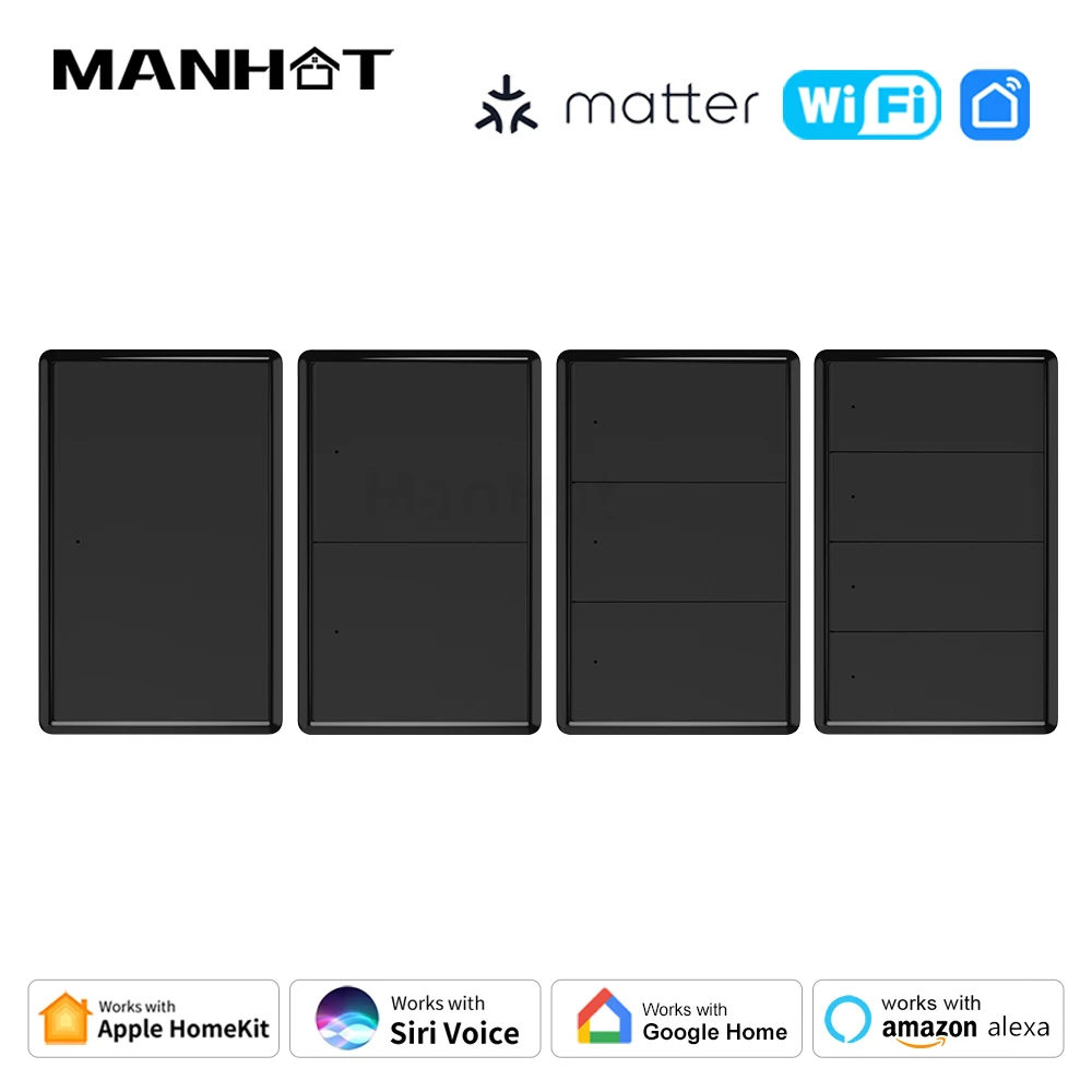 Manhot Matter Tuya Wi-Fi умный переключатель кнопочный выключатель света стандарт США управление переключателем с приложением HomeKit Siri Vioce Control 
Manhot Matter Tuya Wi-Fi умный переключатель кнопочный выключатель света стандарт США управление переключателем с приложением HomeKit Siri Vioce Control