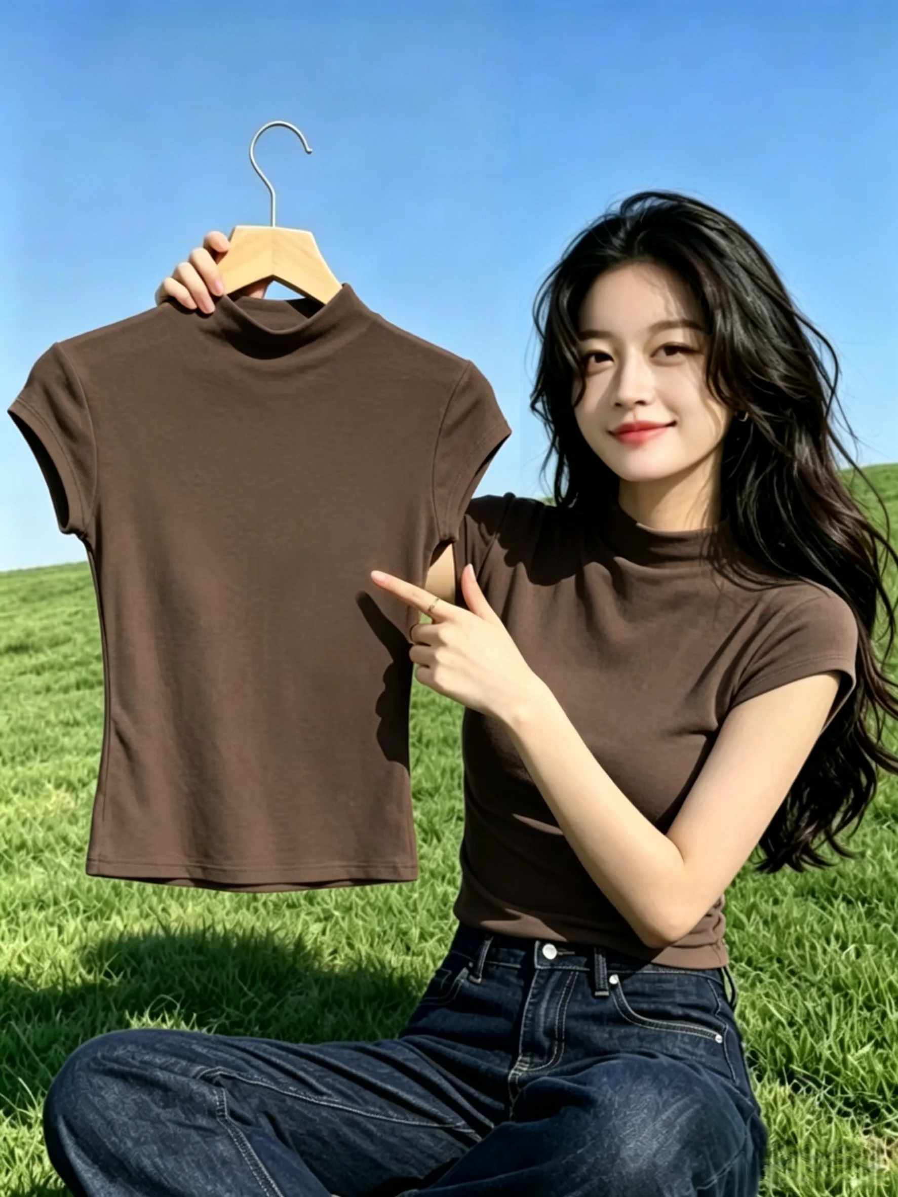Slim Fit Half High Collar Short Sleeve T-Shirt Women's Base Layer Shirt Summer New Style plus Size Inner And Outer Wear
Slim Fit Half High Collar Short Sleeve T-Shirt Women's Base Layer Shirt Summer New Style plus Size Inner And Outer Wear