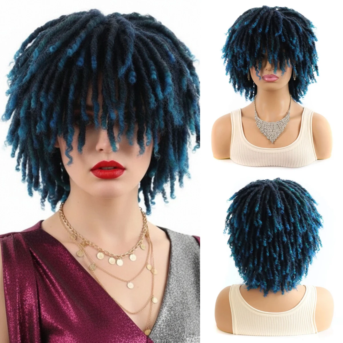 Heat Resistant Synthetic African Small Curly Full Blue Wig Tube Curl Hollow Curl Faux Locs Multicolor Wig
Heat Resistant Synthetic African Small Curly Full Blue Wig Tube Curl Hollow Curl Faux Locs Multicolor Wig