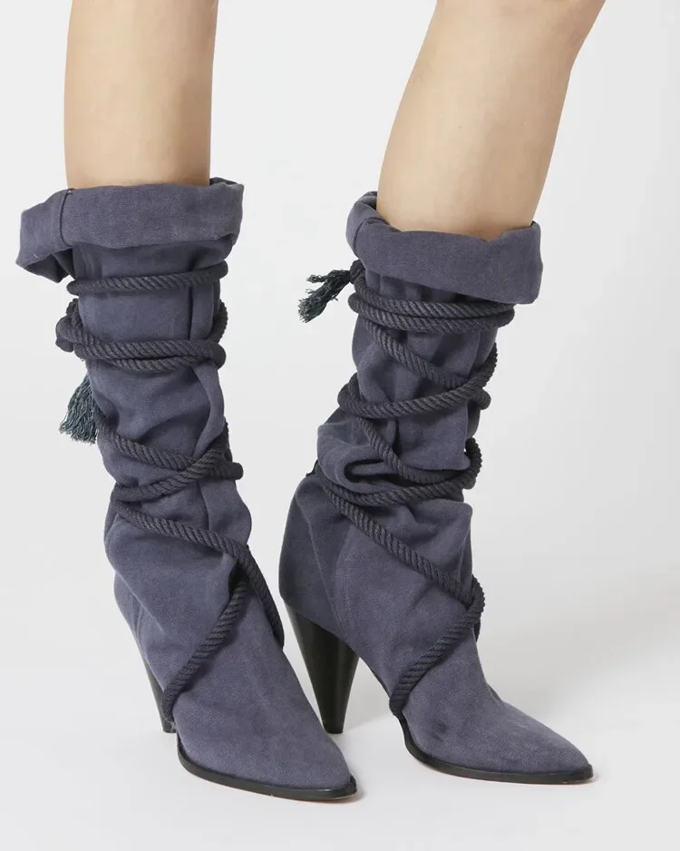 Pointed Toe Cross-tied Knee-high Boots Strange Heel Solid Slip-on Pleated Casual Large Size Autum Winter Party Women Shoes
Pointed Toe Cross-tied Knee-high Boots Strange Heel Solid Slip-on Pleated Casual Large Size Autum Winter Party Women Shoes