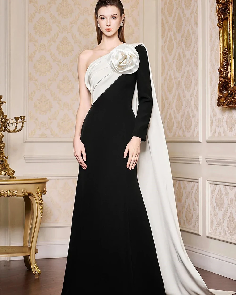 Arabia One Shoulder Satin Evening Dresses Pleat Flower With Shawl Elegant Formal Party Prom Gowns Vestido De Fiesta Customized
Arabia One Shoulder Satin Evening Dresses Pleat Flower With Shawl Elegant Formal Party Prom Gowns Vestido De Fiesta Customized