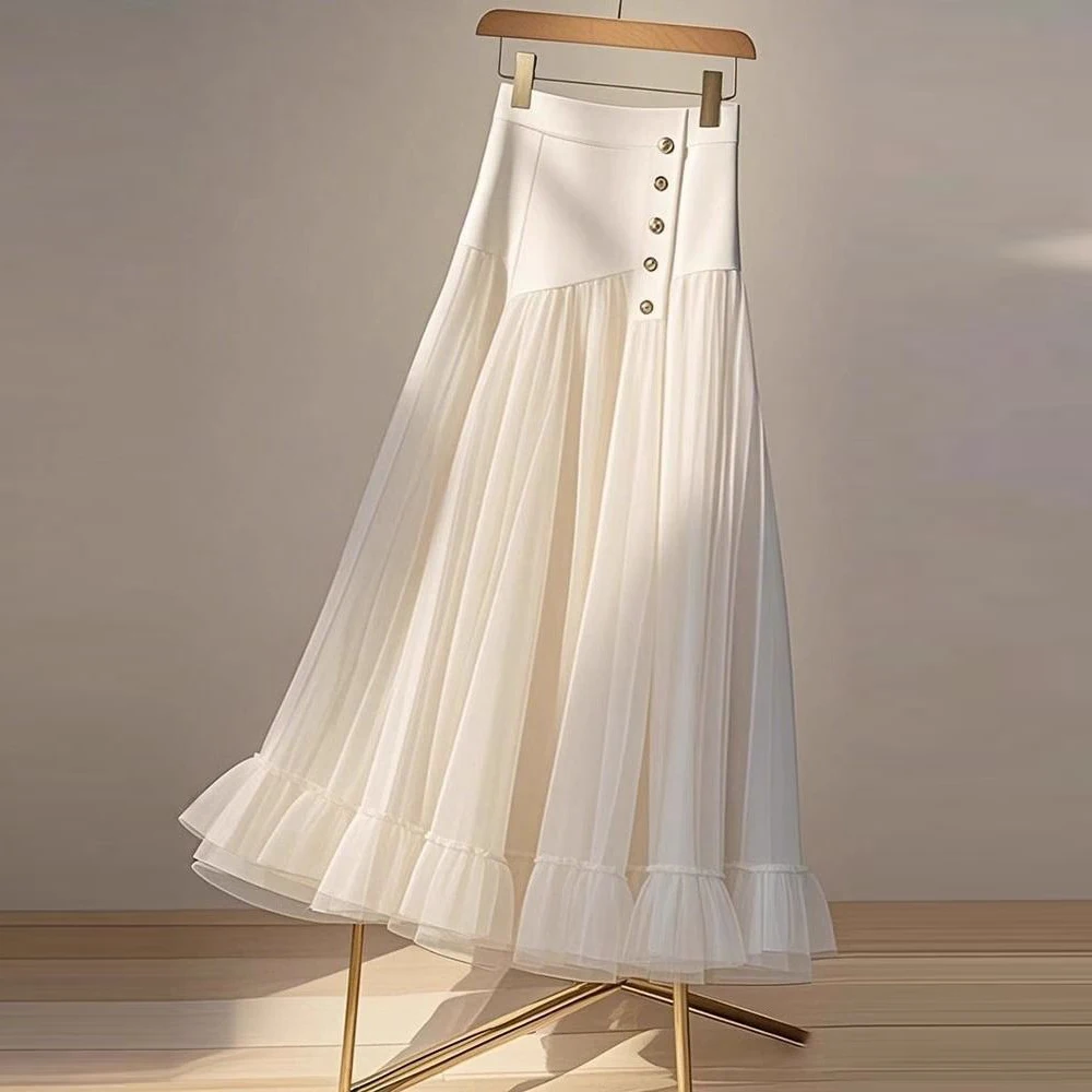 French Hepburn style high waist slimming A-line skirt with a feminine super beautiful white patchwork mesh skirt for spring
French Hepburn style high waist slimming A-line skirt with a feminine super beautiful white patchwork mesh skirt for spring