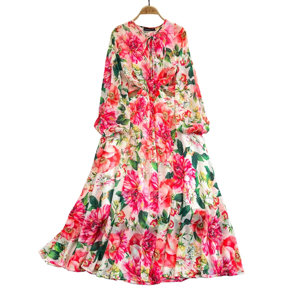 Women Bow Tie Collar Floral Print Chiffon Maxi Dress Spring Summer Holiday Bohemian Flower Elastic Waist Large Hem Vestidos
Women Bow Tie Collar Floral Print Chiffon Maxi Dress Spring Summer Holiday Bohemian Flower Elastic Waist Large Hem Vestidos