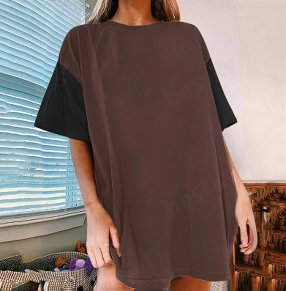 Ladies Casual Loose Top Color Match Short-Sleeved round Neck Street T-Shirt Shoulder-Drop Design Comfortable Fit T-Shirt
Ladies Casual Loose Top Color Match Short-Sleeved round Neck Street T-Shirt Shoulder-Drop Design Comfortable Fit T-Shirt
