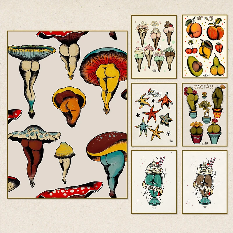 Funny Abstract Canvas Poster Mushroom Carrots Butt with Sexy Woman Leg Prints Vintage Wall Art Picture for Bedroom Home Decor
Funny Abstract Canvas Poster Mushroom Carrots Butt with Sexy Woman Leg Prints Vintage Wall Art Picture for Bedroom Home Decor
