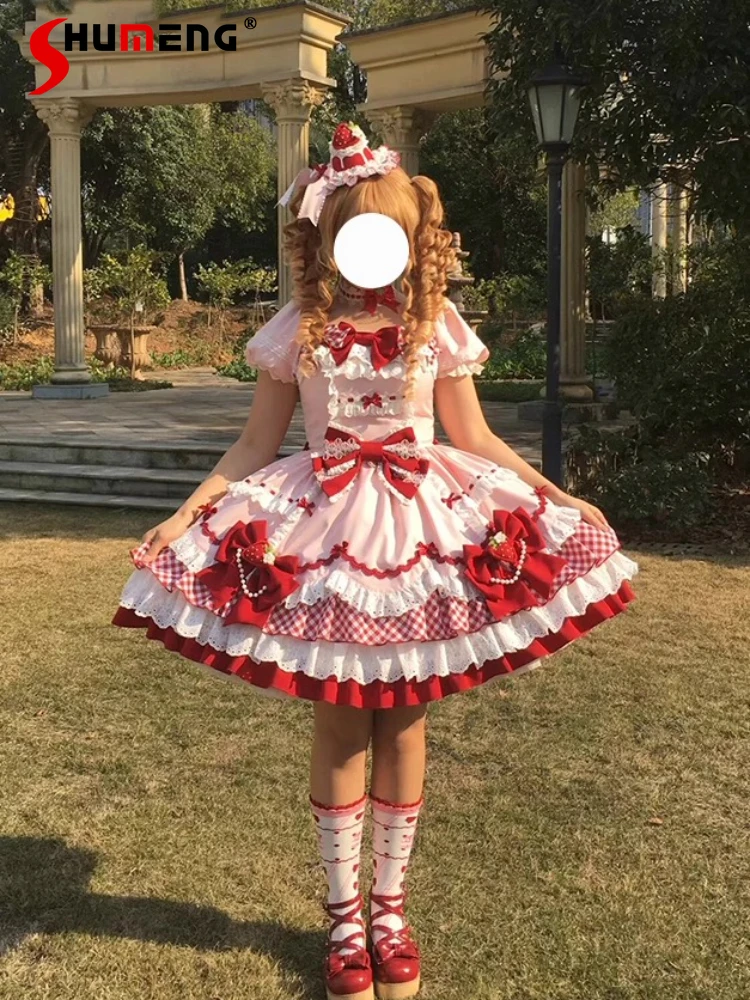 Japanese Sweet Princess Lolita Dress Square Neck Puff Sleeve Bow Lace Spliced High Waist Plaid Splicing Kawaii Puffy Dress Women
Japanese Sweet Princess Lolita Dress Square Neck Puff Sleeve Bow Lace Spliced High Waist Plaid Splicing Kawaii Puffy Dress Women