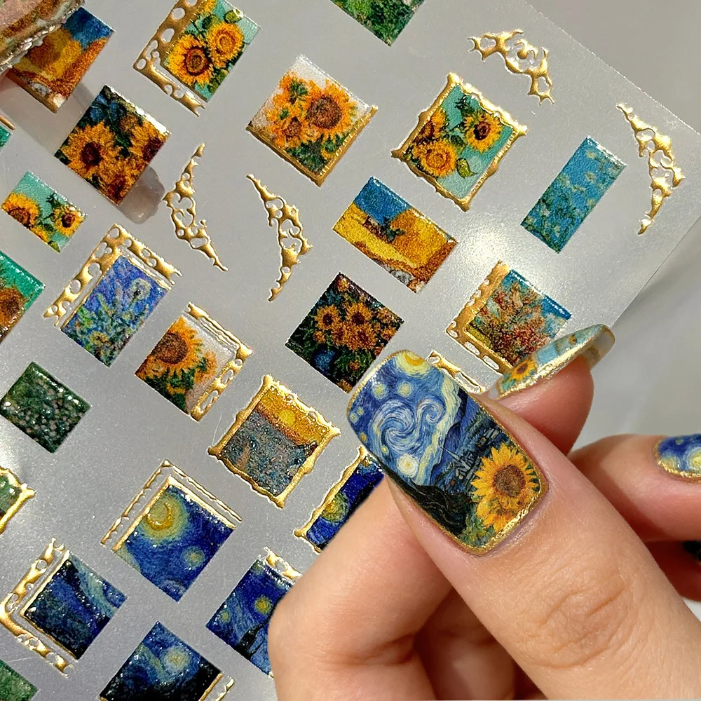 1pcs Retro Gold Stamped Frame Oil Painting Style Nail Stickers 5D Sunflower The Starry Night Nail Decals DIY Artistic Manicure
1pcs Retro Gold Stamped Frame Oil Painting Style Nail Stickers 5D Sunflower The Starry Night Nail Decals DIY Artistic Manicure