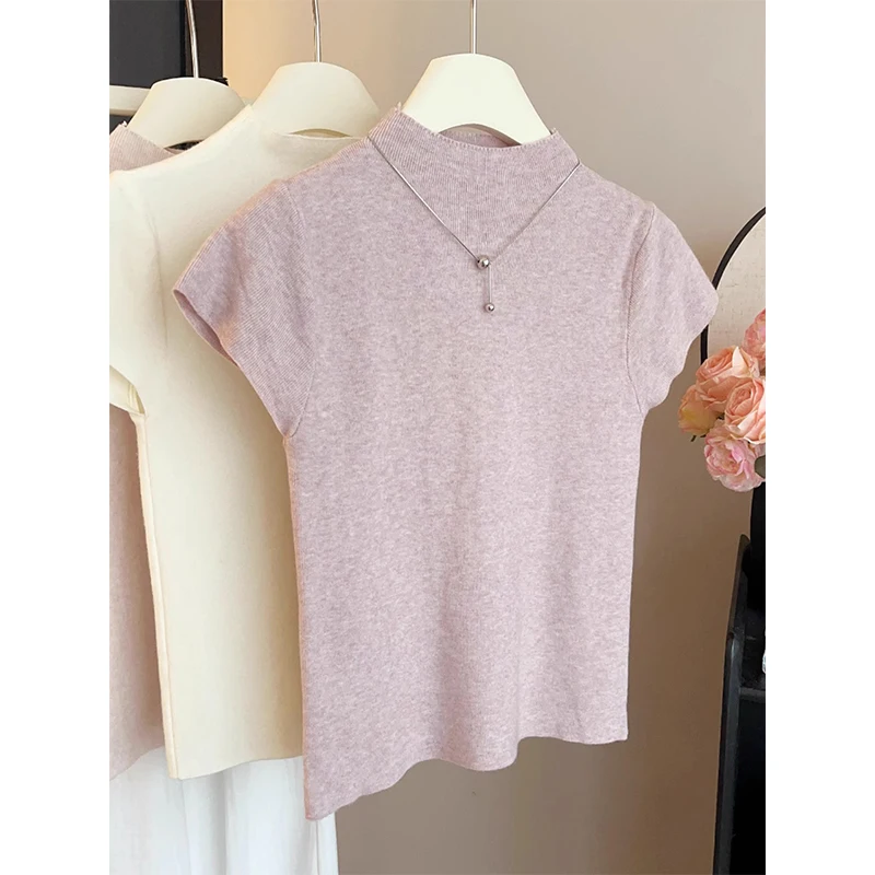 Gray Knitted Slim Fit Short Sleeve T-Shirt Fashionable Shoulder Length Wingsuit Spring Summer Thin Base Layer Women's Top
Gray Knitted Slim Fit Short Sleeve T-Shirt Fashionable Shoulder Length Wingsuit Spring Summer Thin Base Layer Women's Top