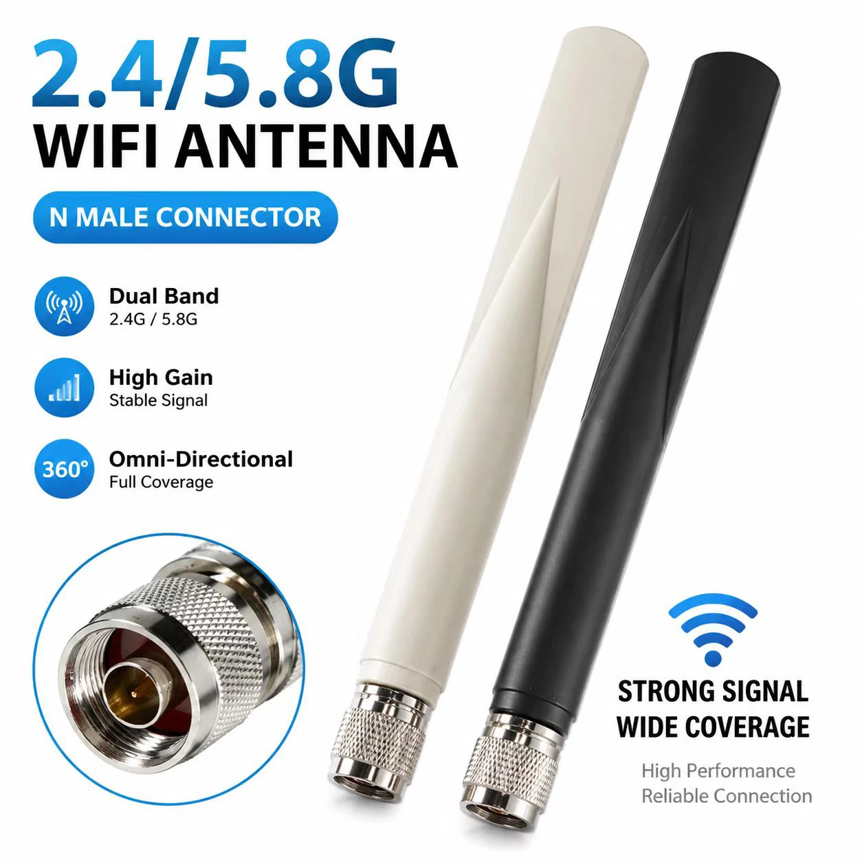 Router WIFI antenna 2.4G / 5.8G 5GHz dual-frequency OMNI high-gain waterproof antenna Indoor and outdoor fish tail antenna
Router WIFI antenna 2.4G / 5.8G 5GHz dual-frequency OMNI high-gain waterproof antenna Indoor and outdoor fish tail antenna