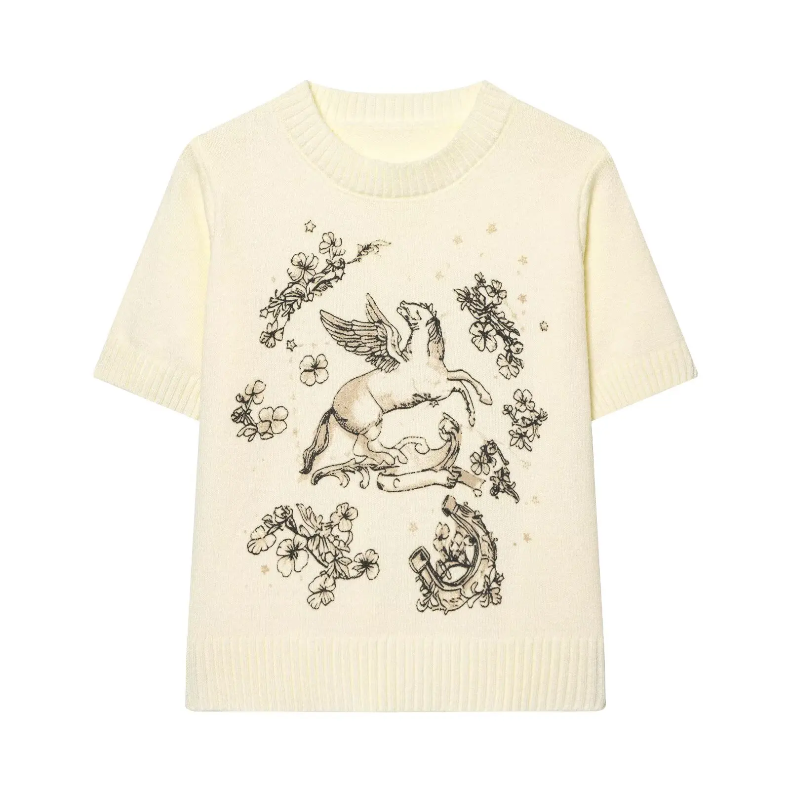 WOMAN 2026 Summer New Fashionable Casual Printed Knitted Short Sleeve Retro Versatile Round Neck Knitted Shirt Women's Top Mujer
WOMAN 2026 Summer New Fashionable Casual Printed Knitted Short Sleeve Retro Versatile Round Neck Knitted Shirt Women's Top Mujer