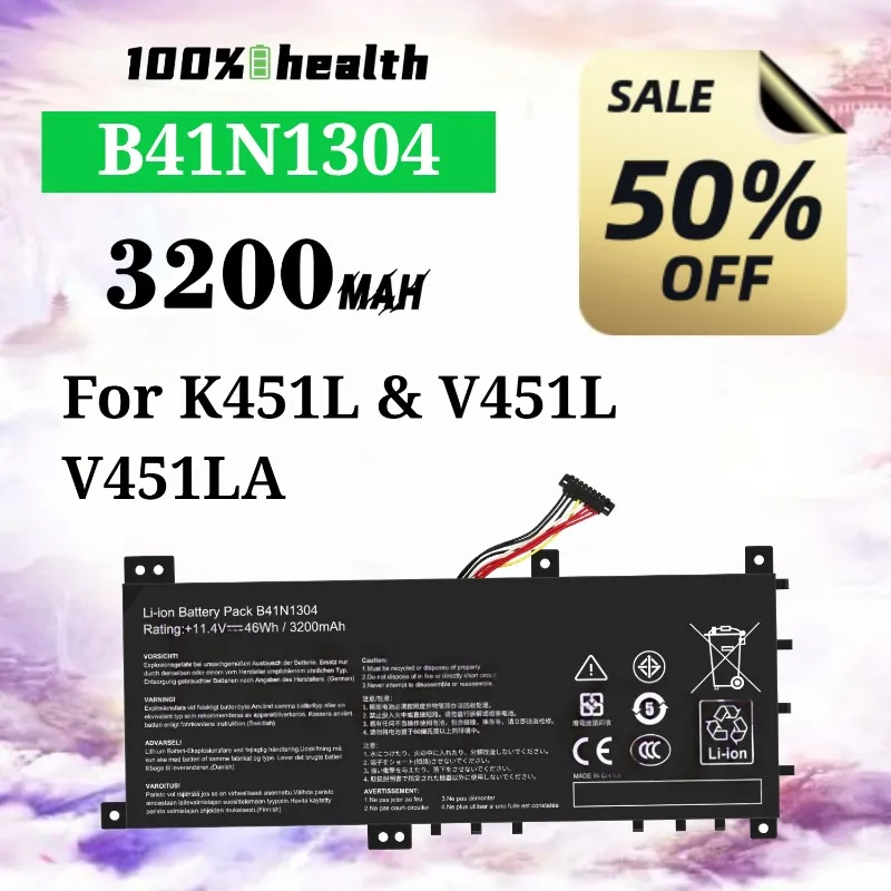 B41N1304 3200mAh Laptop Battery for ASUS K451L/V451L/V451LA Lithium Rechargeable Battery
B41N1304 3200mAh Laptop Battery for ASUS K451L/V451L/V451LA Lithium Rechargeable Battery