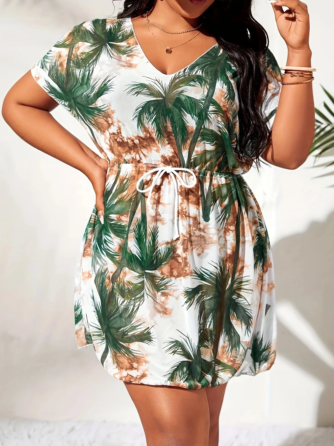 Women's Plus Size Print Dress V Neck Short Sleeve Drawstring Waist Loose Fit Summer Beach Vacation Casual Cover Up Wear
Women's Plus Size Print Dress V Neck Short Sleeve Drawstring Waist Loose Fit Summer Beach Vacation Casual Cover Up Wear