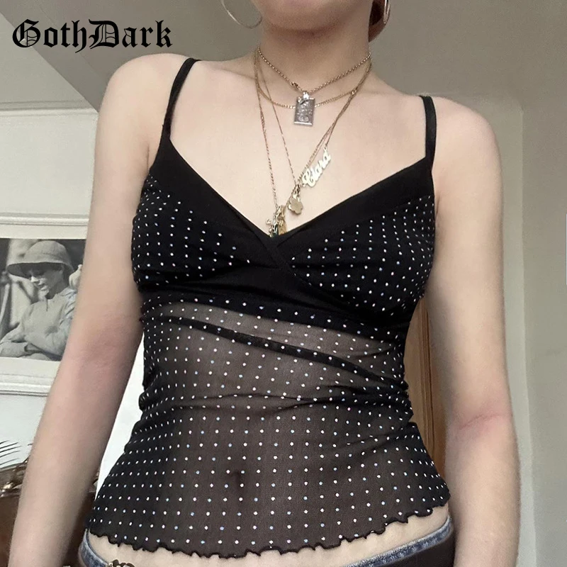 Goth Dark Fashion Polka Dot Print Straps Tanks Top Cyber Y2K Mesh See Through V-neck Crop Tops E-girl Slim Streetwear Mall Camis
Goth Dark Fashion Polka Dot Print Straps Tanks Top Cyber Y2K Mesh See Through V-neck Crop Tops E-girl Slim Streetwear Mall Camis