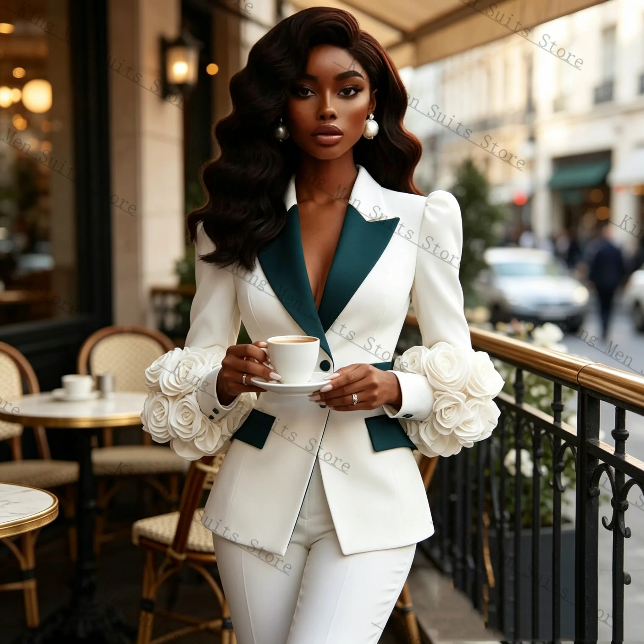 White Spring Women Suit Set 2 Pcs Blazer Pants Trousers 3D Flower Cotton Customized Formal Office Wedding Tuxedos Coat Jacket
White Spring Women Suit Set 2 Pcs Blazer Pants Trousers 3D Flower Cotton Customized Formal Office Wedding Tuxedos Coat Jacket