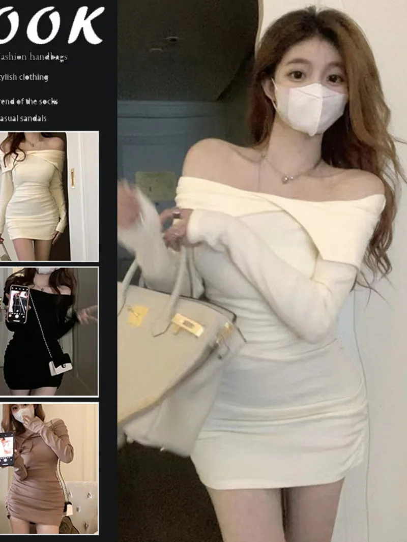 Spicy Girl One Line Neck Off the Shoulder sleeved Dress Spring and Autumn Season New Slim Fit Inner Bottom Wrap Hip Skirt KP37
Spicy Girl One Line Neck Off the Shoulder sleeved Dress Spring and Autumn Season New Slim Fit Inner Bottom Wrap Hip Skirt KP37