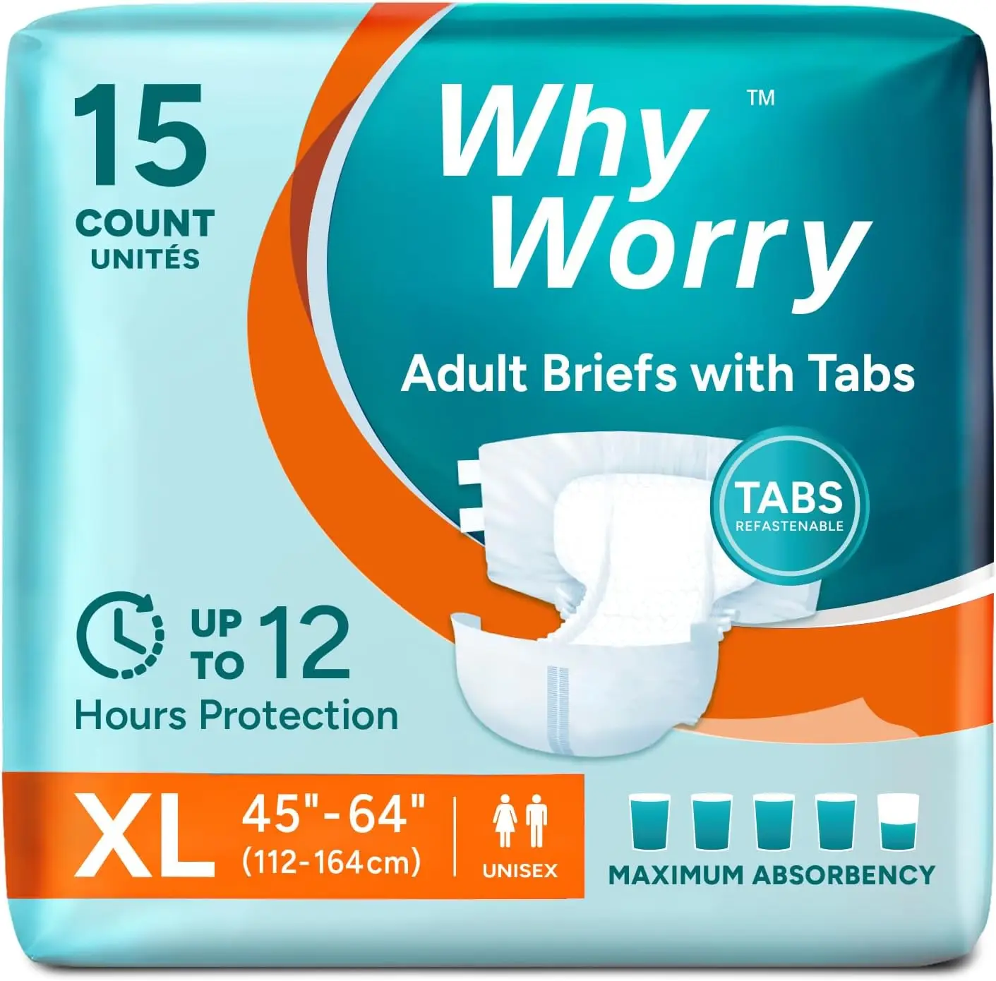 Maximum Absorbency Adult Diapers with Tabs, Overnight Incontinence Briefs, Unisex XLarge, 15 Count
Maximum Absorbency Adult Diapers with Tabs, Overnight Incontinence Briefs, Unisex XLarge, 15 Count