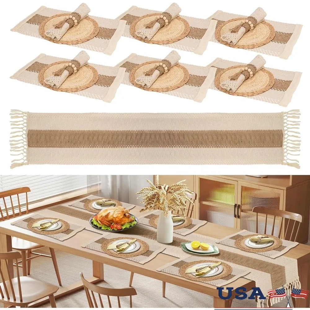 Boho Woven Placemats Set of 6 Round Corn Husk Seagrass Table Mats Wooden Bead Napkin Rings Cotton Linen Runner Eco-Friendly
Boho Woven Placemats Set of 6 Round Corn Husk Seagrass Table Mats Wooden Bead Napkin Rings Cotton Linen Runner Eco-Friendly
