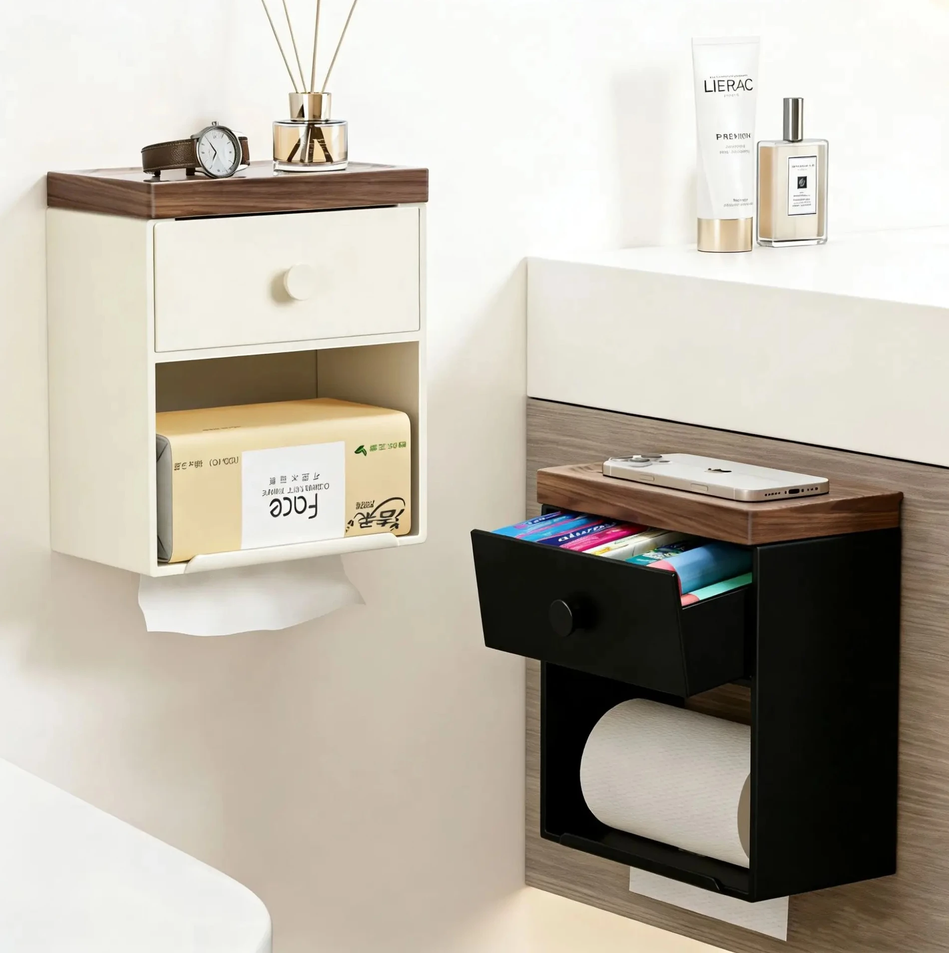 Walnut Wood Toilet Paper Holder Wall-Mounted Toilet Roll Holder No-Drill Installation Toilet Paper Storage Rack
Walnut Wood Toilet Paper Holder Wall-Mounted Toilet Roll Holder No-Drill Installation Toilet Paper Storage Rack