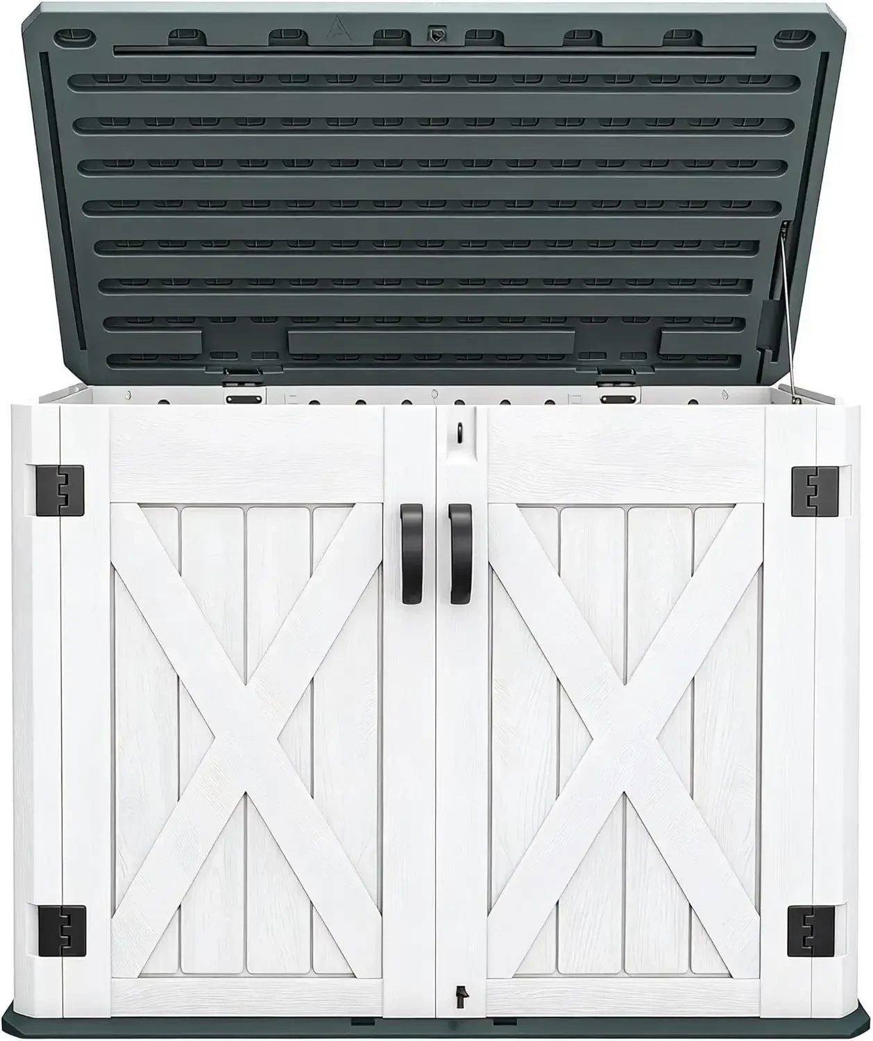 Horizontal Weatherproof Resin Shed Outdoor Storage Light Gray 35 Cu Ft Capacity Lockable Door Bike Garden Tools Trash Cans
Horizontal Weatherproof Resin Shed Outdoor Storage Light Gray 35 Cu Ft Capacity Lockable Door Bike Garden Tools Trash Cans