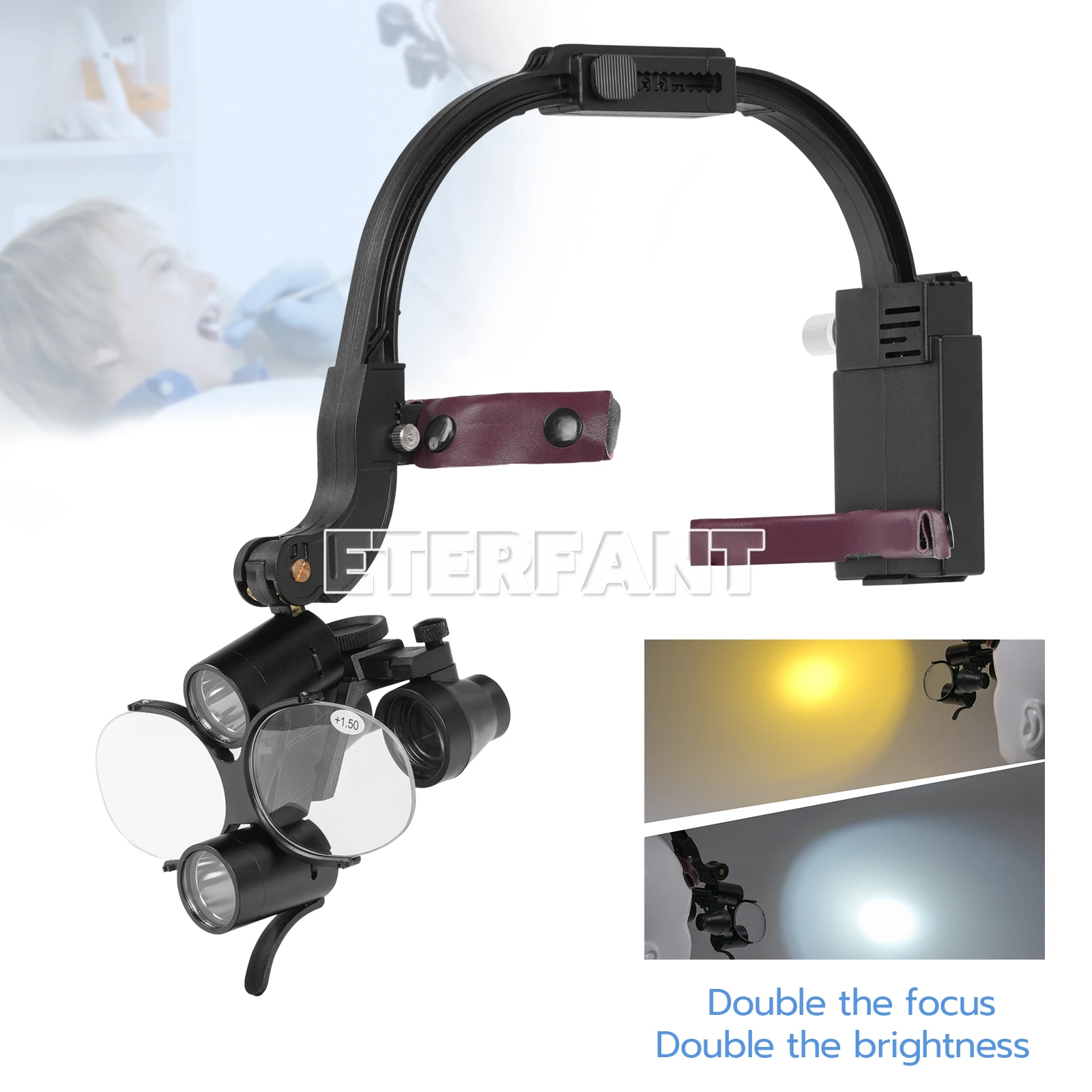 ETERFANT 3.5X Dental Surgical Headband Binocular Loupes with 5W LED Head Light 2 Leds
ETERFANT 3.5X Dental Surgical Headband Binocular Loupes with 5W LED Head Light 2 Leds