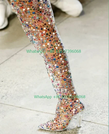 Lady Rainbow Color Rhinestone Design Boots Party Dress PVC Design Thigh Boots Pointed Toe Mix Color Boots Transparent Heel Boot
Lady Rainbow Color Rhinestone Design Boots Party Dress PVC Design Thigh Boots Pointed Toe Mix Color Boots Transparent Heel Boot