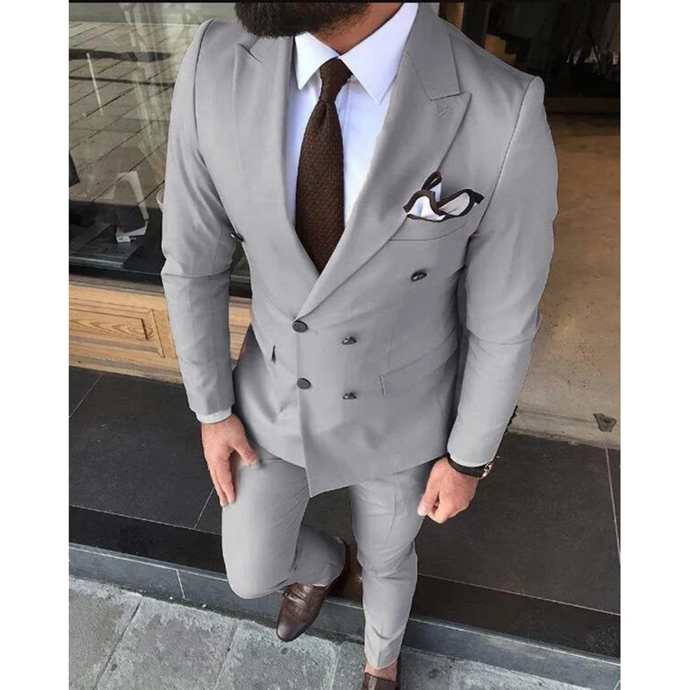Men's Suits Grey Double Breasted Peak Lapel Smart Casual 2 Piece Jacket Pants Formal Wedding Outfits Elegant Groom Full Set 2024
Men's Suits Grey Double Breasted Peak Lapel Smart Casual 2 Piece Jacket Pants Formal Wedding Outfits Elegant Groom Full Set 2024