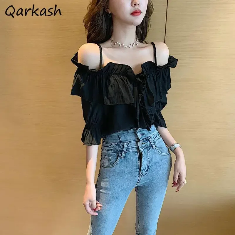 Блузки с оборками и разрезом на шее, женские однотонные тонкие летние сексуальные тонкие крутые милые элегантные женские модные топы Ulzzang, дизайн, винтажные новые 
Блузки с оборками и разрезом на шее, женские однотонные тонкие летние сексуальные тонкие крутые милые элегантные женские модные топы Ulzzang, дизайн, винтажные новые