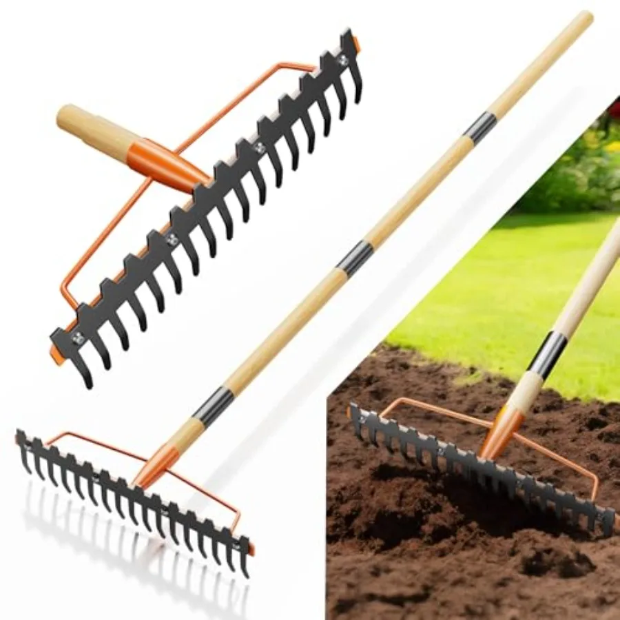 17 Tines Wide Head Bow Rake for Soil Leveling Garden Rake Heavy Duty with 55" Adjustable Wooden Handle Heavy Duty Metal Rake fo
17 Tines Wide Head Bow Rake for Soil Leveling Garden Rake Heavy Duty with 55" Adjustable Wooden Handle Heavy Duty Metal Rake fo