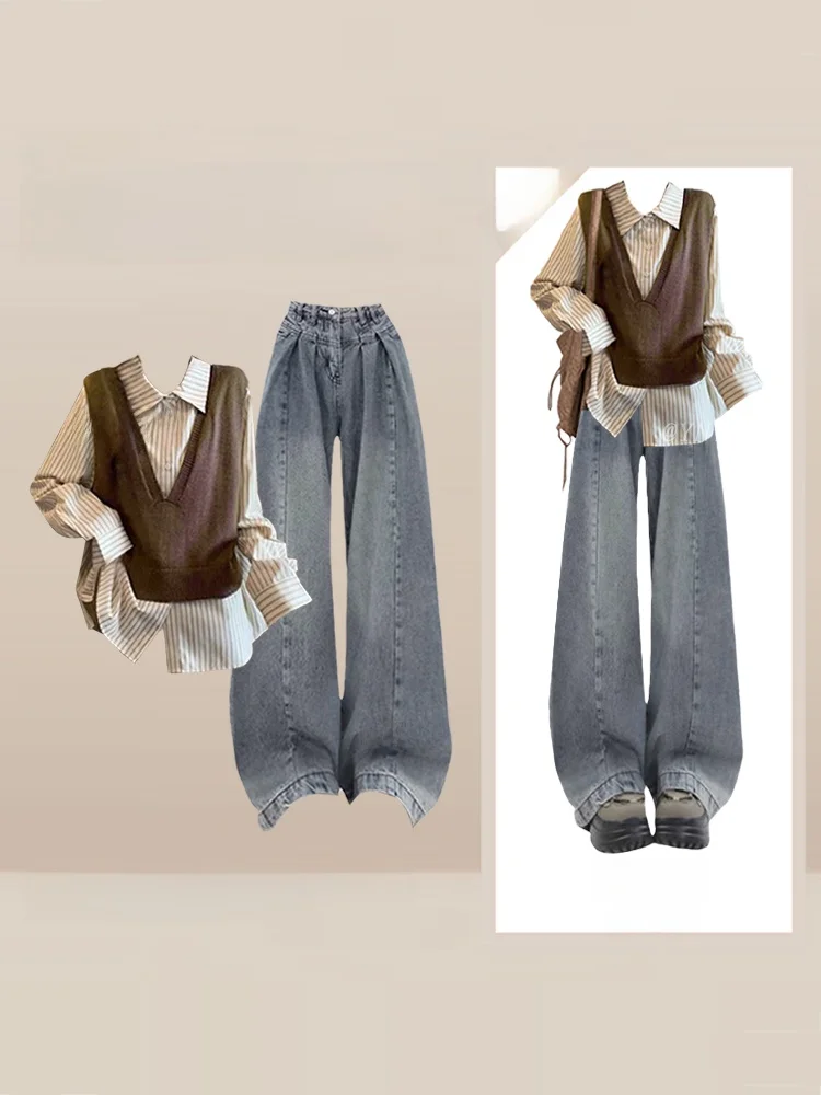 Korean Sle Commute Wind Knitted Set Women's Winter New Versatile Whole Noodle Sweater irt Denim Wide Leg Pants Outfit
Korean Sle Commute Wind Knitted Set Women's Winter New Versatile Whole Noodle Sweater irt Denim Wide Leg Pants Outfit