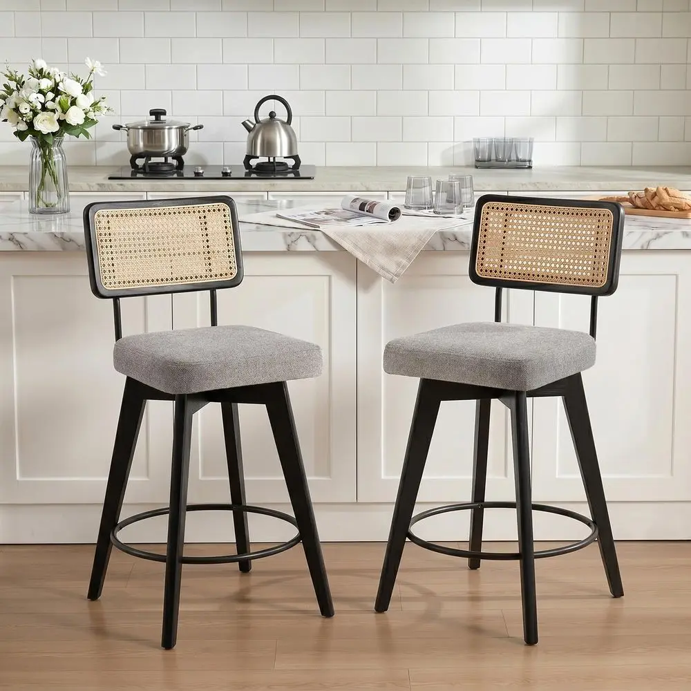 Natural Rattan Bar Stools, Swivel Solid Wood Counter Stool Set of 2, Upholstered Armless Bar Chairs with Wooden Legs for Kitche
Natural Rattan Bar Stools, Swivel Solid Wood Counter Stool Set of 2, Upholstered Armless Bar Chairs with Wooden Legs for Kitche