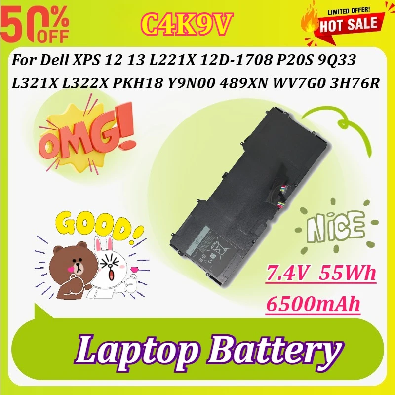New C4K9V 7.4V 6500mAh 55Wh Laptop Battery for Dell XPS 12 13 L221X 12D-1708 P20S 9Q33 L321X L322X PKH18 Y9N00 489XN WV7G0 3H76R
New C4K9V 7.4V 6500mAh 55Wh Laptop Battery for Dell XPS 12 13 L221X 12D-1708 P20S 9Q33 L321X L322X PKH18 Y9N00 489XN WV7G0 3H76R