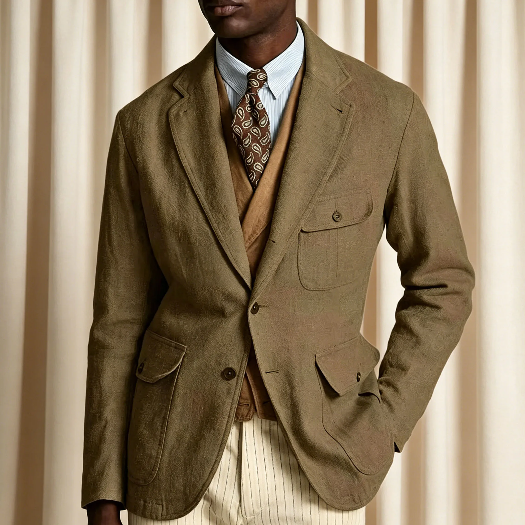 Vintage Men‘s Linen Blend Sport Coat Notch Lapel Slim Fit Multi-Pocket Safari Style Lightweight Casual Jacket Office Daily Wear
Vintage Men‘s Linen Blend Sport Coat Notch Lapel Slim Fit Multi-Pocket Safari Style Lightweight Casual Jacket Office Daily Wear