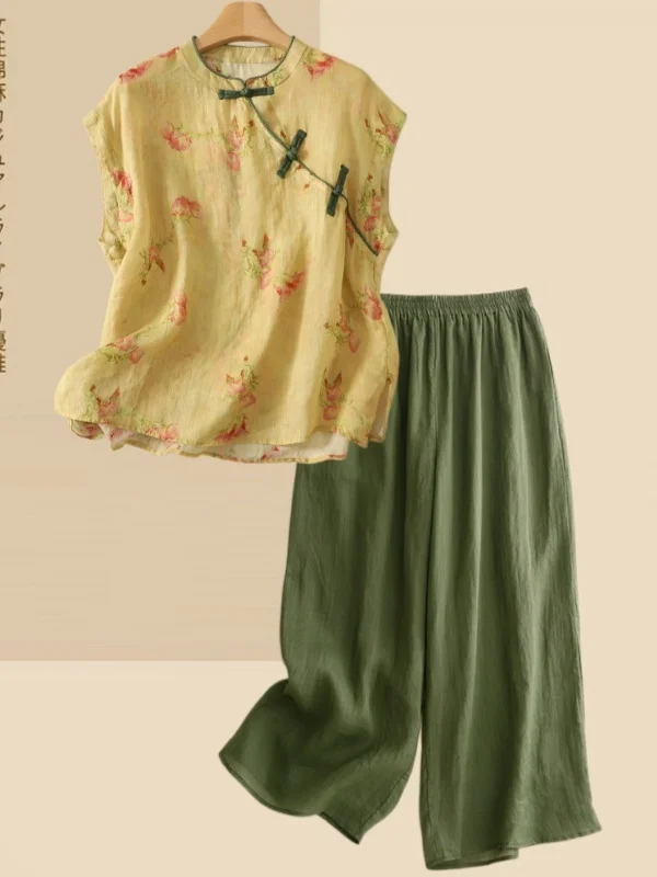 New Chinese Style Retro Ethnic Women's Cotton Linen Short Sleeve Shirt with Button Loose Fit Eighteen Pants for Middle-Aged A...
New Chinese Style Retro Ethnic Women's Cotton Linen Short Sleeve Shirt with Button Loose Fit Eighteen Pants for Middle-Aged A...