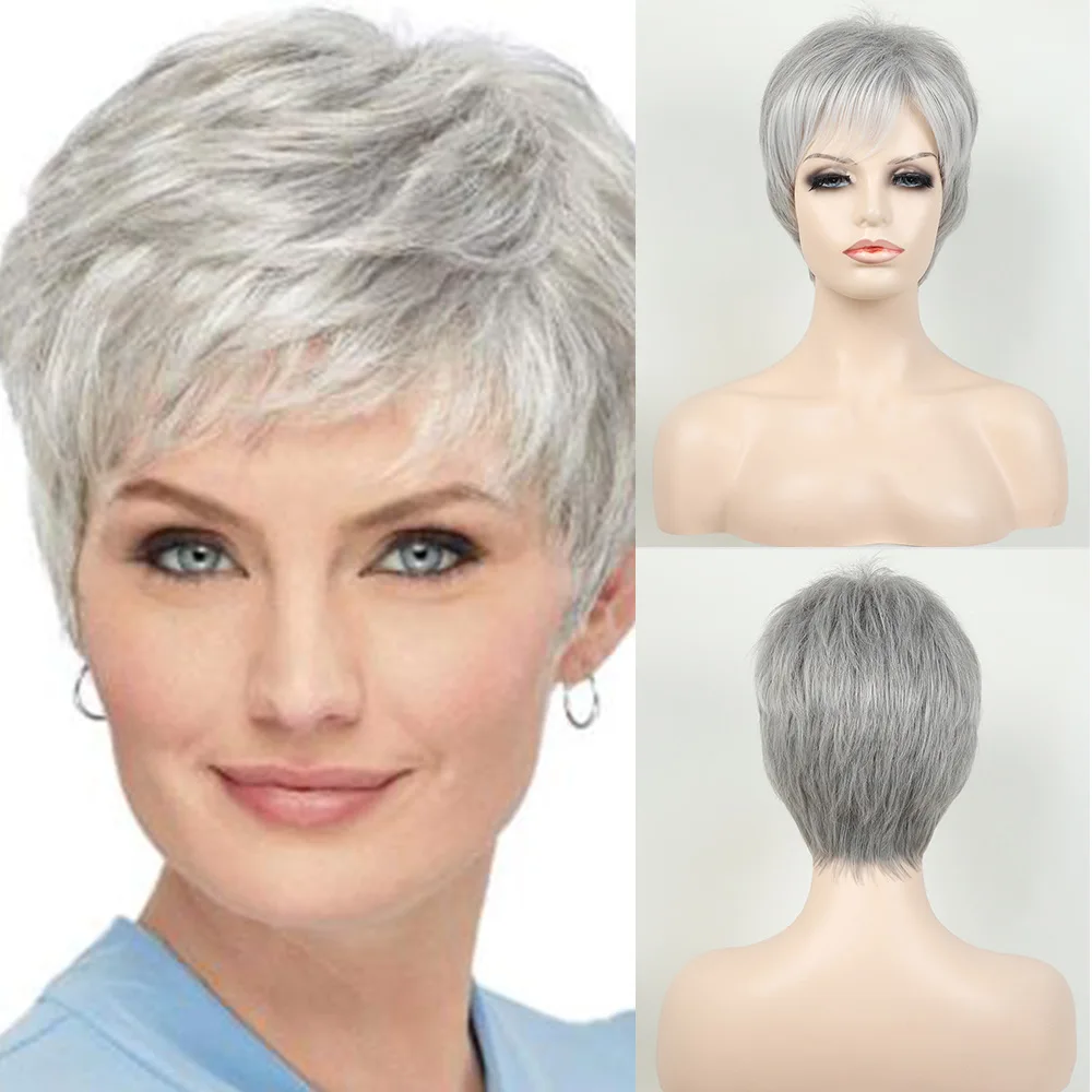 Synthetic Short Hair Wigs Short Grey Wigs for White Women Mixed Gray Silver Curly Wigs with Bangs Grandma Wig
Synthetic Short Hair Wigs Short Grey Wigs for White Women Mixed Gray Silver Curly Wigs with Bangs Grandma Wig