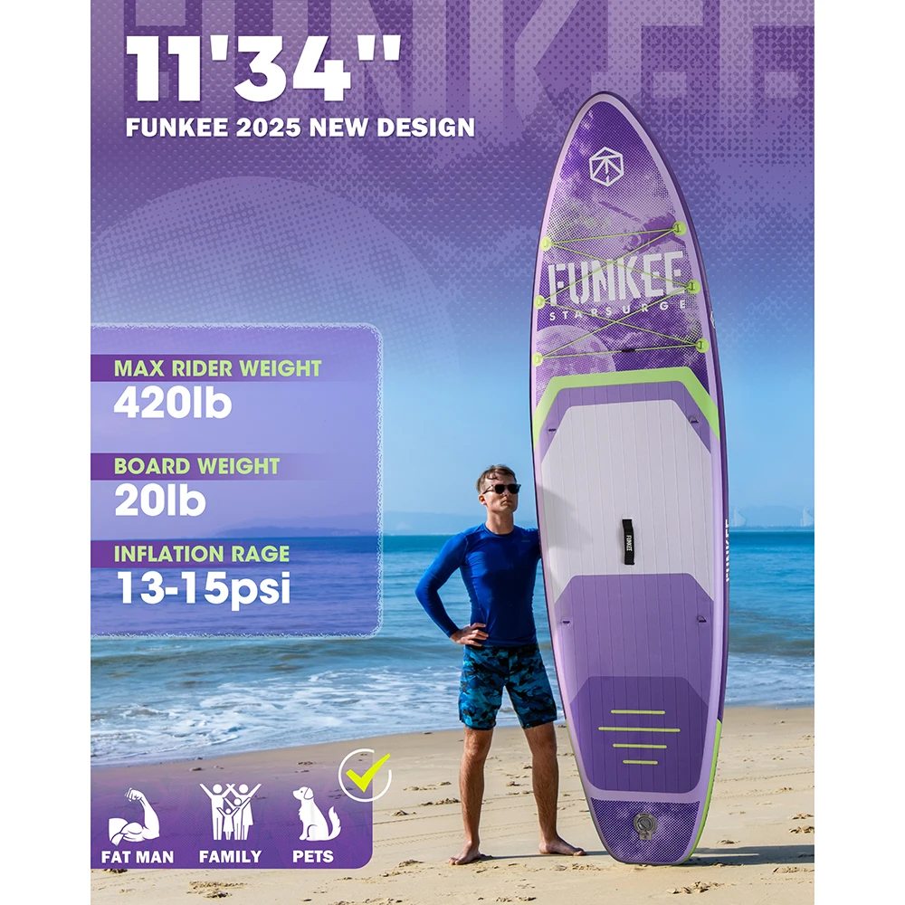 FUNKEE STARSURGE Purple SUP Waterproof Inflatable Paddleboard 11'x34''x6'' Adult Standing Style Aquatic Fish W Accessories SUB
FUNKEE STARSURGE Purple SUP Waterproof Inflatable Paddleboard 11'x34''x6'' Adult Standing Style Aquatic Fish W Accessories SUB