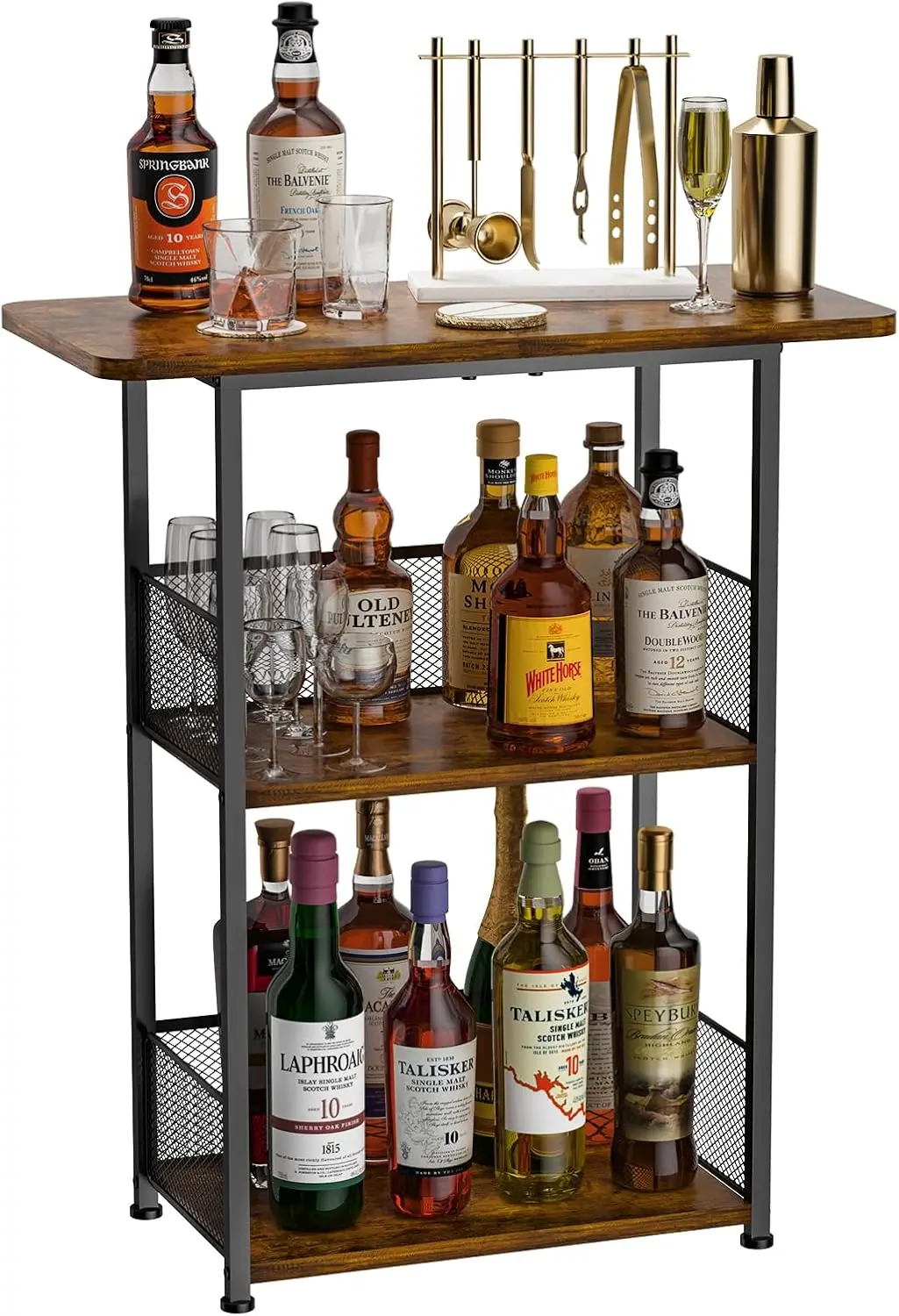 3-Tier Freestanding Whiskey Rack: Corner Display Stand for Bottles, Cocktail Shakers, Mugs
3-Tier Freestanding Whiskey Rack: Corner Display Stand for Bottles, Cocktail Shakers, Mugs