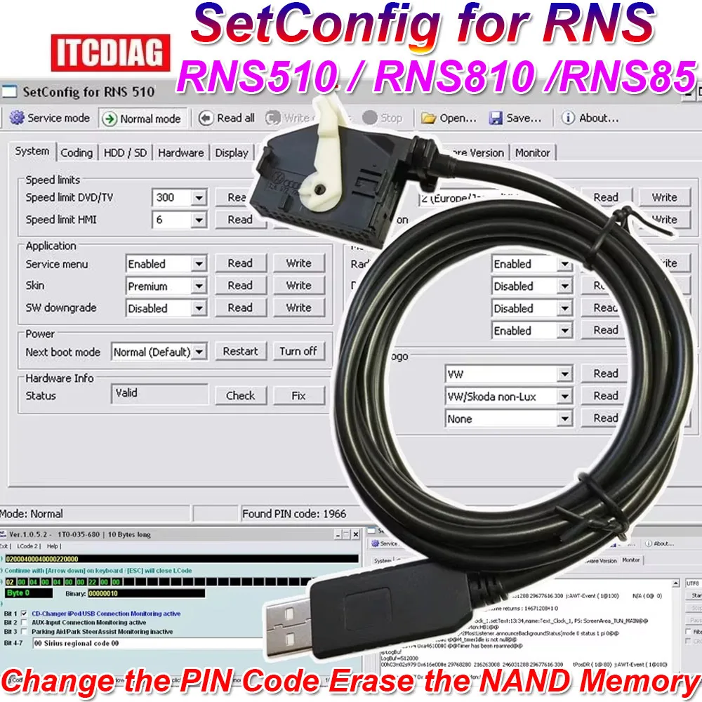 Сканер SetConfig 2.8.1 и 2.5.1Obd2 для идентификации RNS RNS510 RNS810 RNS850 Проблемные блоки Стирание памяти NAND Код PIN-кода
Сканер SetConfig 2.8.1 и 2.5.1Obd2 для идентификации RNS RNS510 RNS810 RNS850 Проблемные блоки Стирание памяти NAND Код PIN-кода