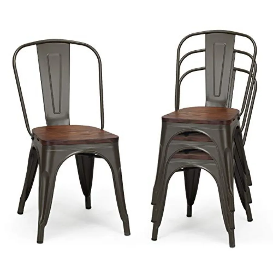 Set of 4 Indoor Outdoor Dining Chairs with Metal Frame and Wood Seat Tolix-Style Stackable High Backrest Counter Bar Chairs in
Set of 4 Indoor Outdoor Dining Chairs with Metal Frame and Wood Seat Tolix-Style Stackable High Backrest Counter Bar Chairs in